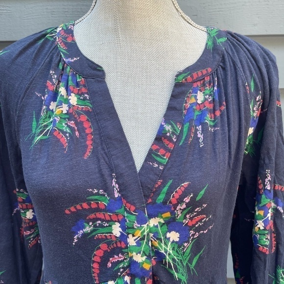 ANTHROPOLOGIE Maeve Winona Babydoll Tunic Navy Floral Print Blouse Size Small - Picture 6 of 8